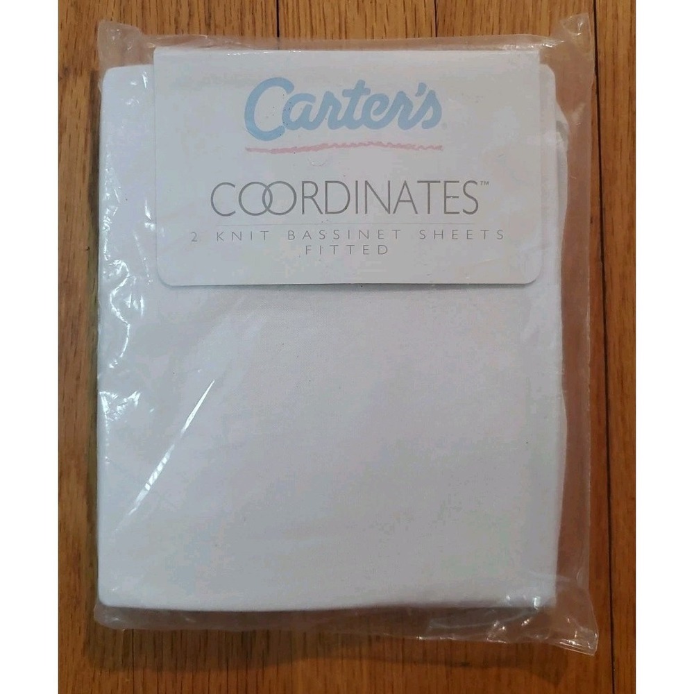 Vtg White Carters 2 Knit Bassinet Fitted Sheets Cotton Blend Fits 12" X 29"